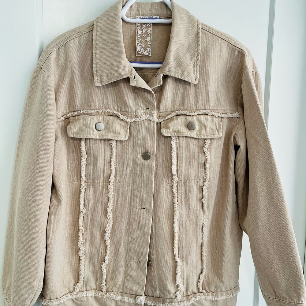Sadie & Sage Beige Denim Jacket Size S Lace Detail